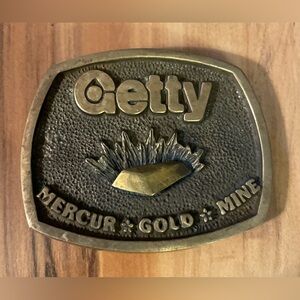 Vintage Getty Brass Belt Buckle Mercur*Gold*Mine Quality